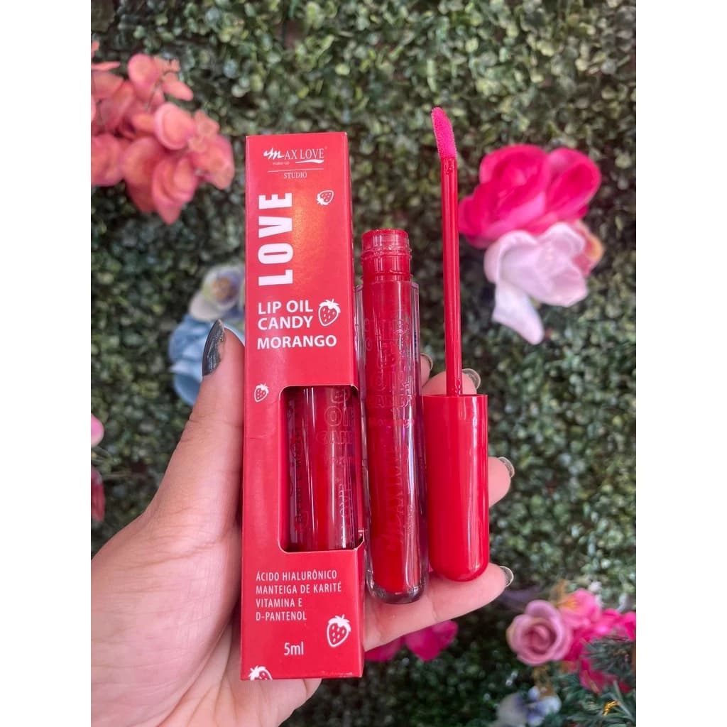 Lip Oil Candy Max Love com Hidratação Intensa para os Lábios Morango - Cereja