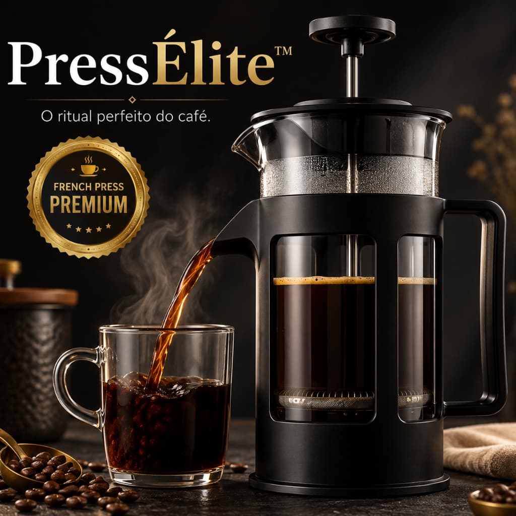 PressÉlite™ Cafeteira Francesa 600ml French Press Vidro Premium Preta