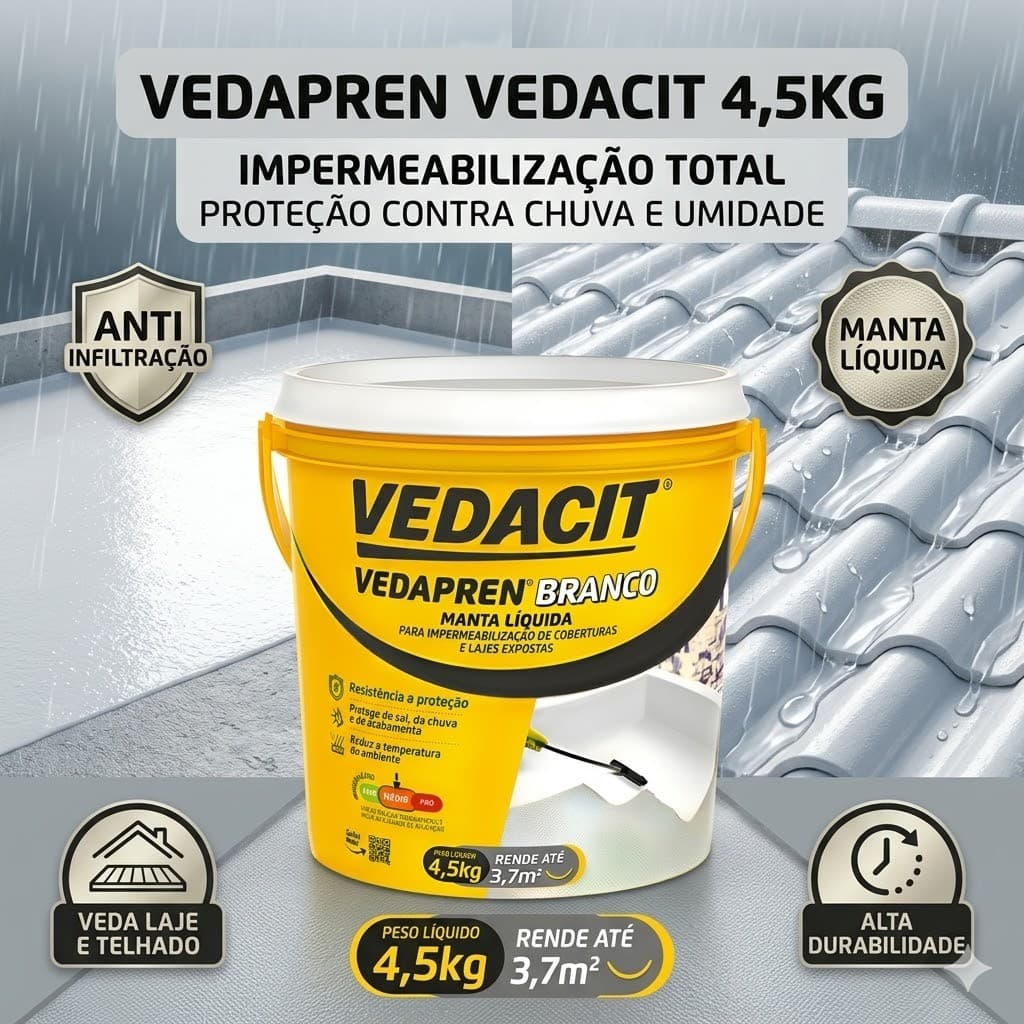 Impermeabilizante Vedapren 4,5kg Vedacit Manta Liquida Veda Laje Telhado Parede Anti Infiltração