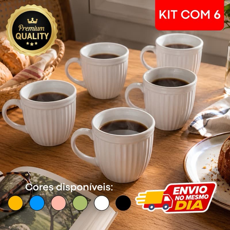 Kit Jogo 4 ou 6 Unidades Caneca Veneza 210ml Colorida para Chá Café Cappuccino