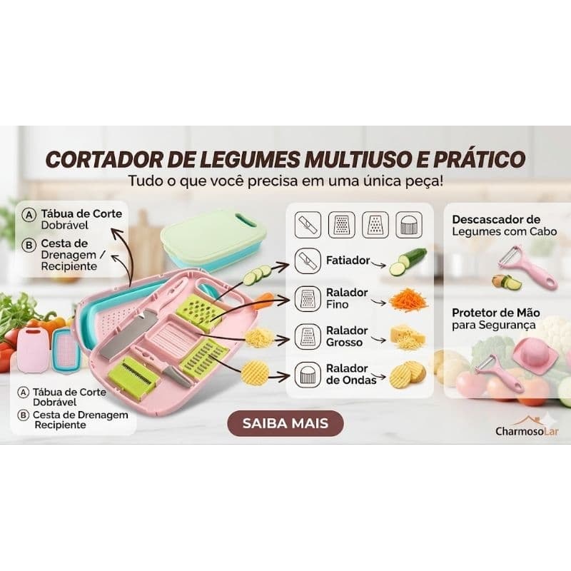 Fatiador Cortador Profissional 16 em 1: Corta, Rala e Pica em Segundos Inox Antiferrugem e Seguro