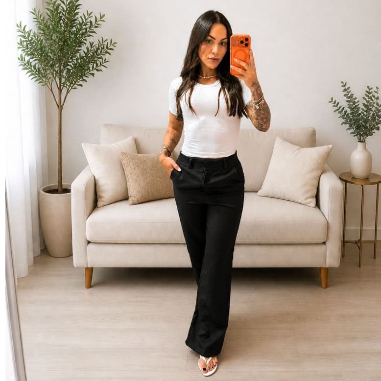Calça Pantalona Alfaitaria Com Bolsos