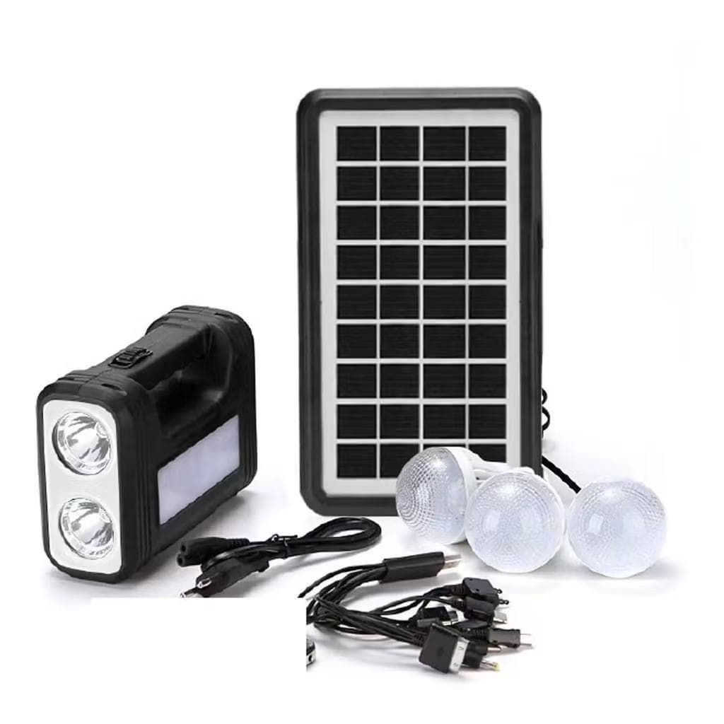 Kit Solar Portátil Completo: Painel Solar + Lanterna Recarregável + 3 Lâmpadas LED para Emergência e Camping LK-3101