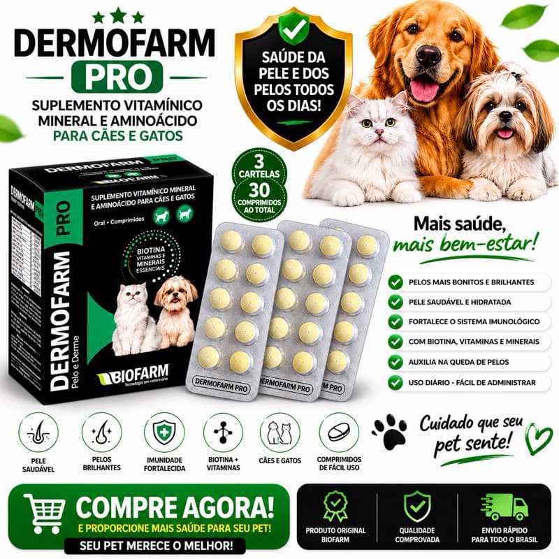 kit C/3 Dermofarm Pro Biofarm Suplemento Vitamínico Cães e Gatos  - 10 comprimidos cada