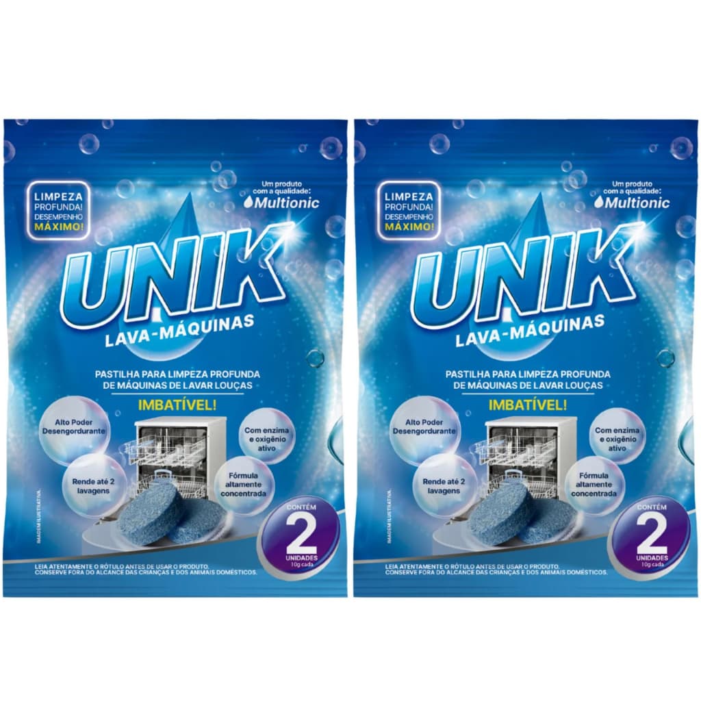 Kit 2 Pastilhas Para Limpeza De Máquina Lava Louças Unik C/2un cada