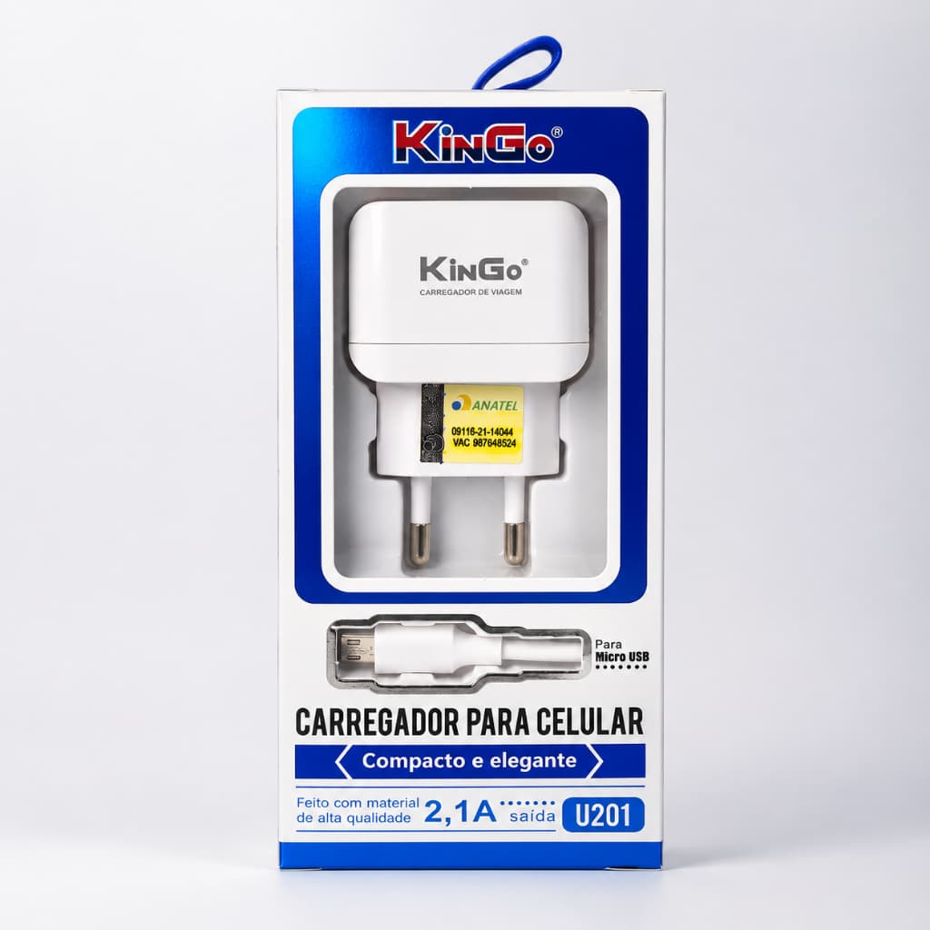 Carregador Completo Micro USB V8 Fonte e Cabo 2.1A U201 Kingo
