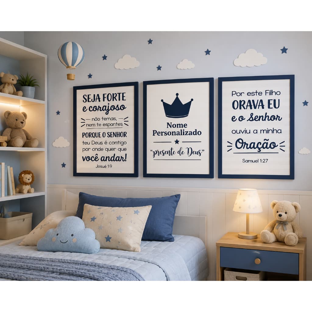 Coroa Salmos Seja Forte Placas Infantil Quarto Menino