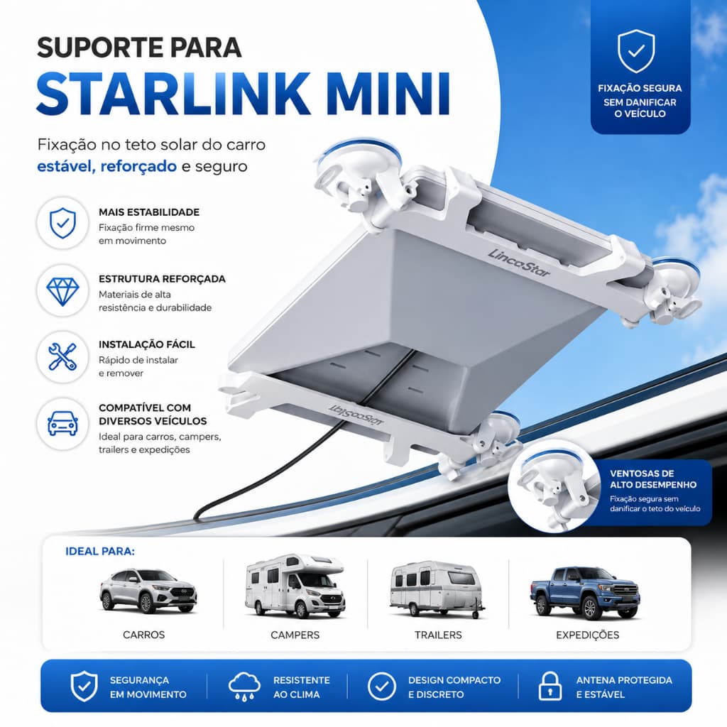 Suporte Starlink Mini Wifi Antena Veicular Ventosa Reforçada Para Teto Solar Carro Camper Trailer Fixação Estável