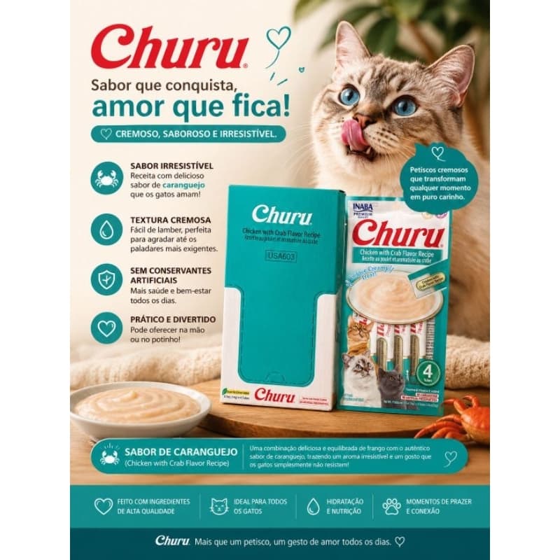 Petisco Churu para Gatos Galinha e Caranguejo 56 g