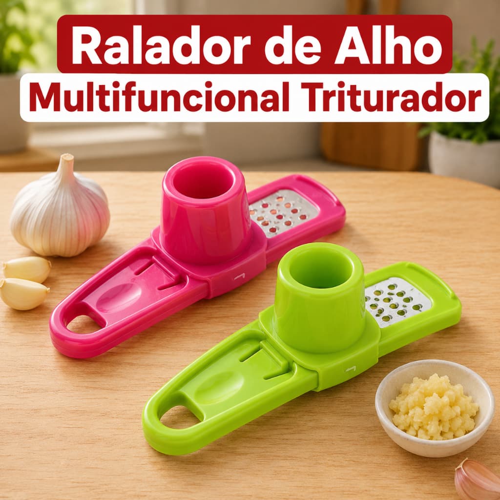 Ralador de Alho e Gengibre Multifuncional Inox Triturador Manual