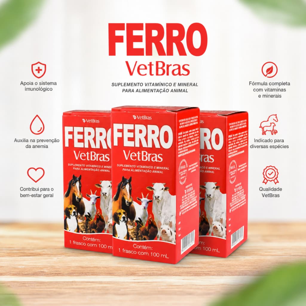 FERRO Suplemento animal Mineral de Vitaminas B1 B2 B6 B12 altamente concentrado 100ml - Vetbras
