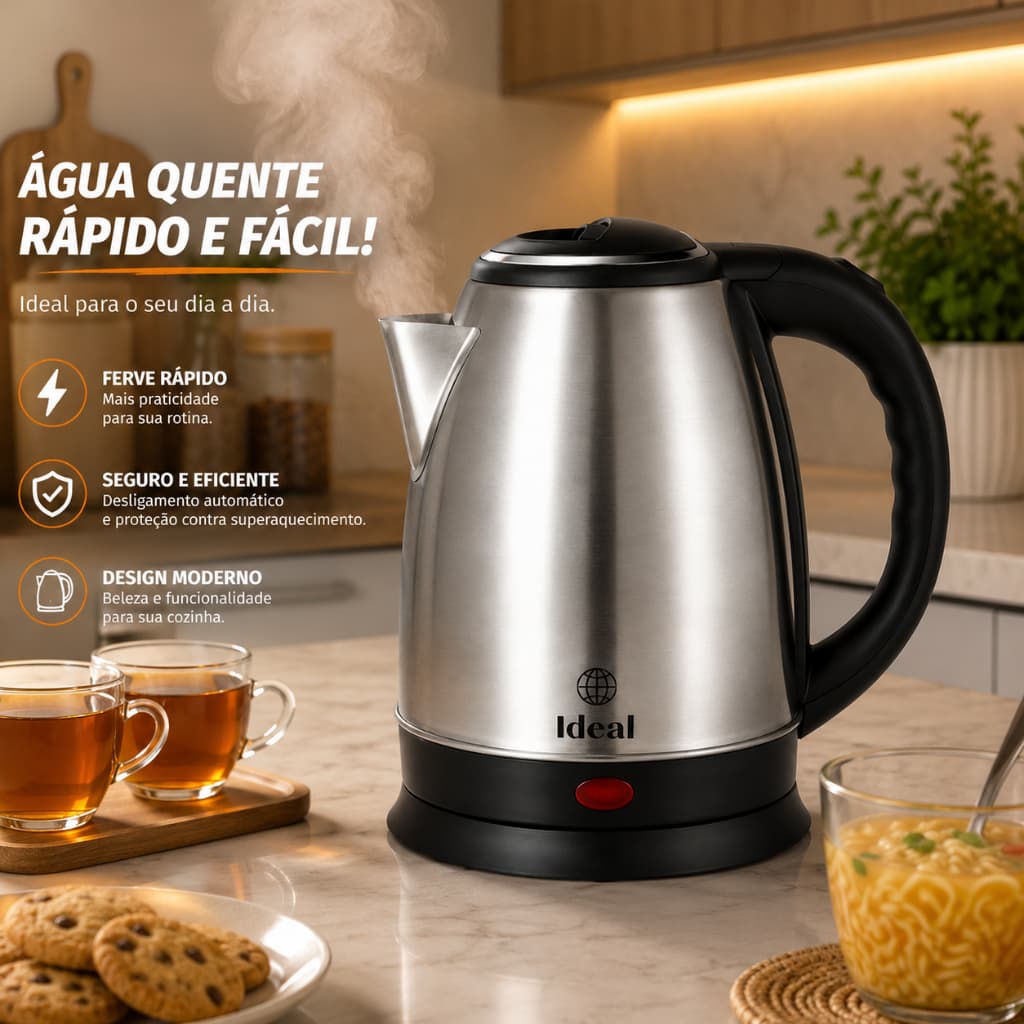 Chaleira Eletrica Inox Alta Potencia 1500W 18L 220V Rapido Aquecimento Moderna
