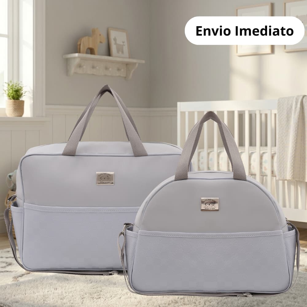 Kit de Bolsa Maternidade 02 Peças Clean Cinza e Azul - Big Bag Baby - Bolsa M+Bolsa G - Acompanha Trocador