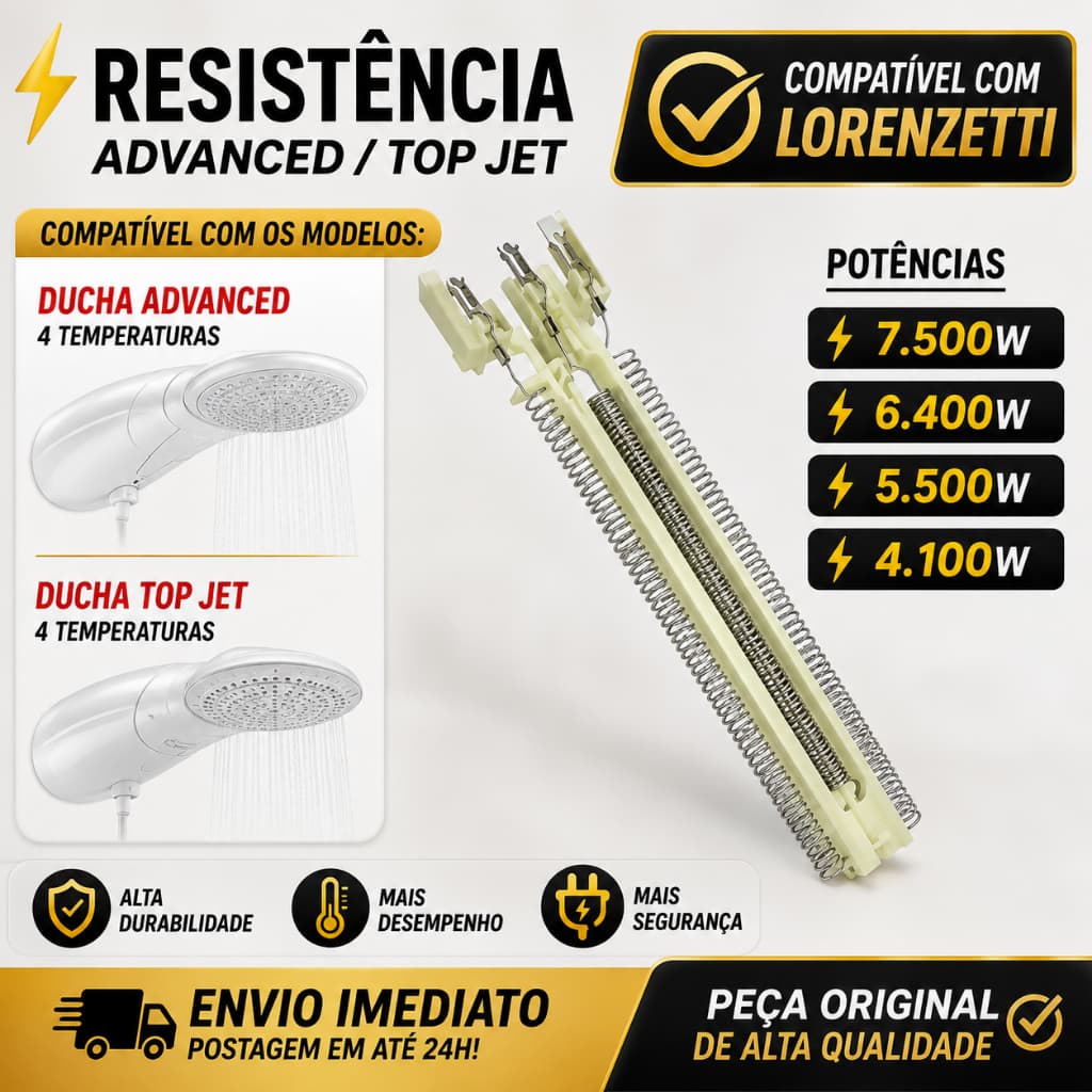 Resistência Ducha Advanced, Ducha Turbo, Advanced Top Jet  Lorenzetti 220V/110V 5400,6400,7500