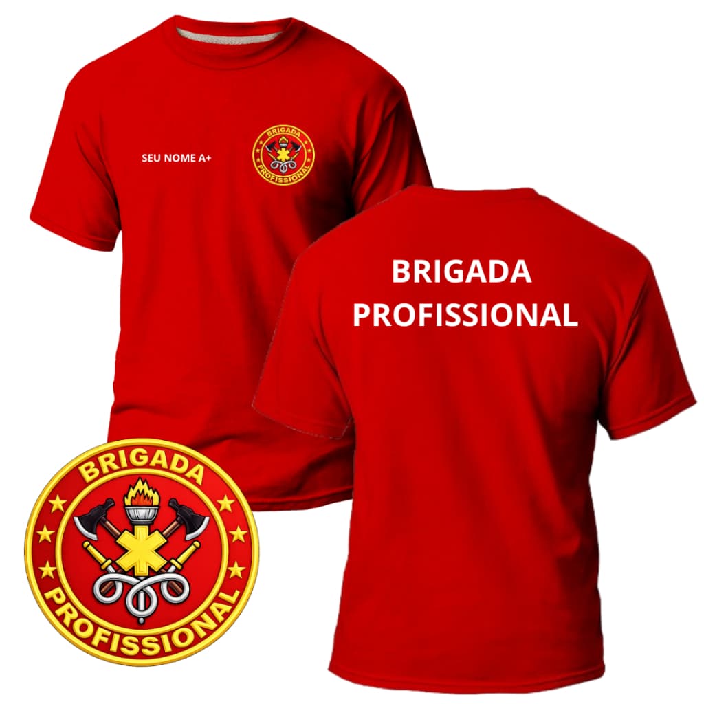 Camiseta Brigada Profissional Personalizada Com Nome e Tipo Sanguíneo Em Algodão Estampa Em DTF Brigadista