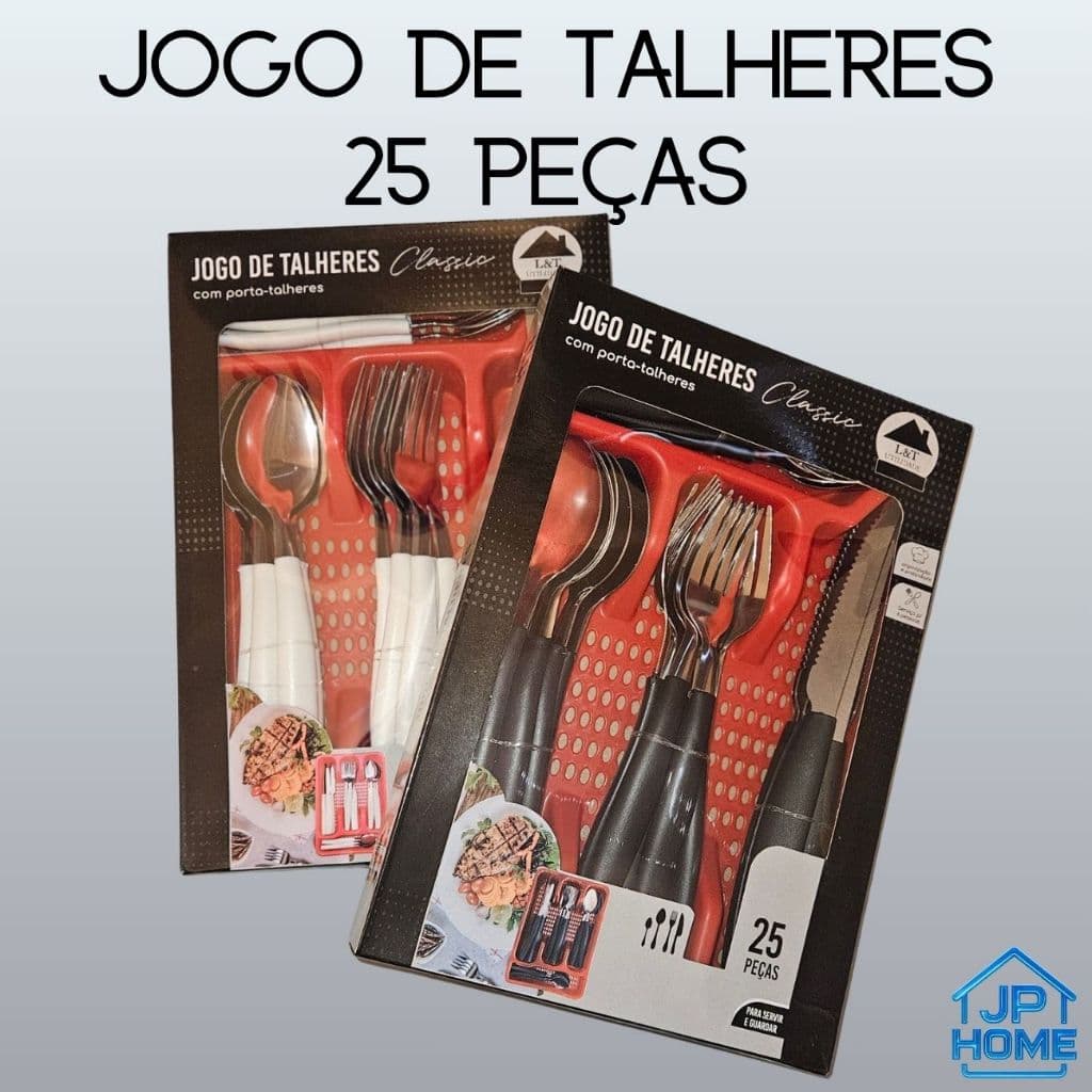 Jogo De Talheres Premium Inox Com 25 Peças Com Suporte Gaveteiro Linha Classic