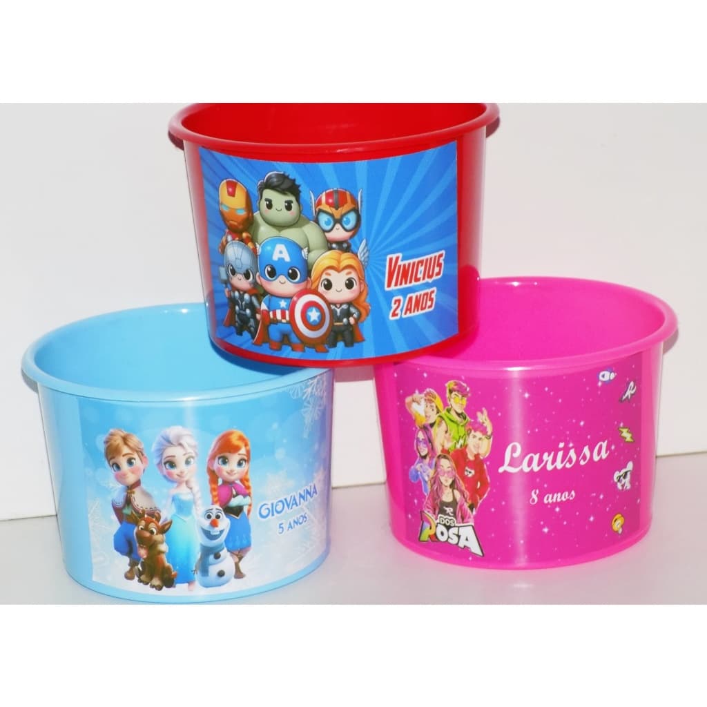 Kit 5 baldes de pipoca personalizados qualquer tema