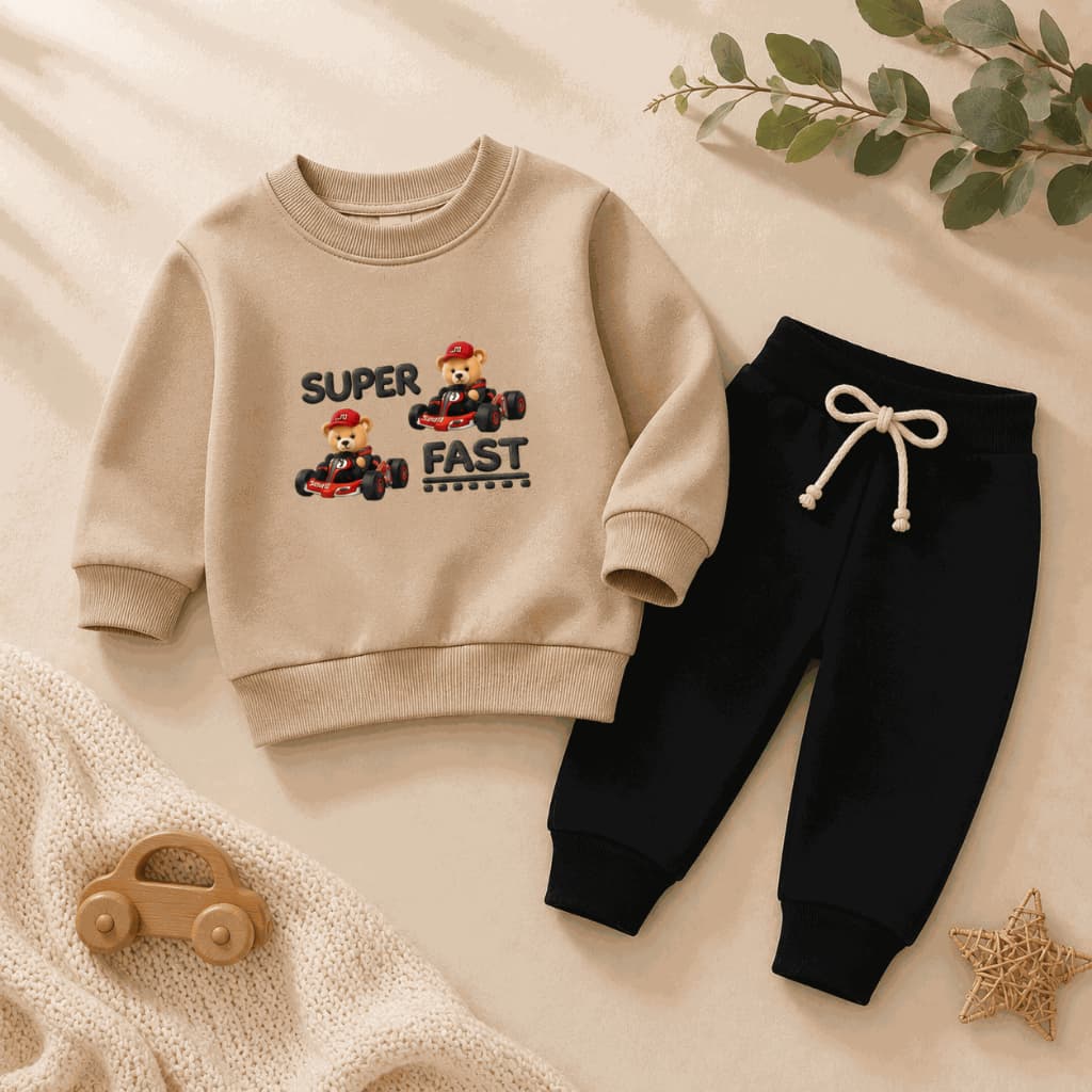 Conjunto Moletom Algodão Infantil Bebê Menino Carrinho Esportivo Super Fast