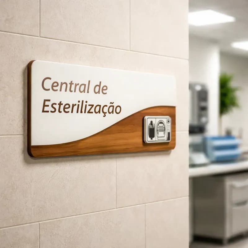 Placa de Sinalização Central de Esterelização  MDF Alto Relevo 30x13 cm Para Porta