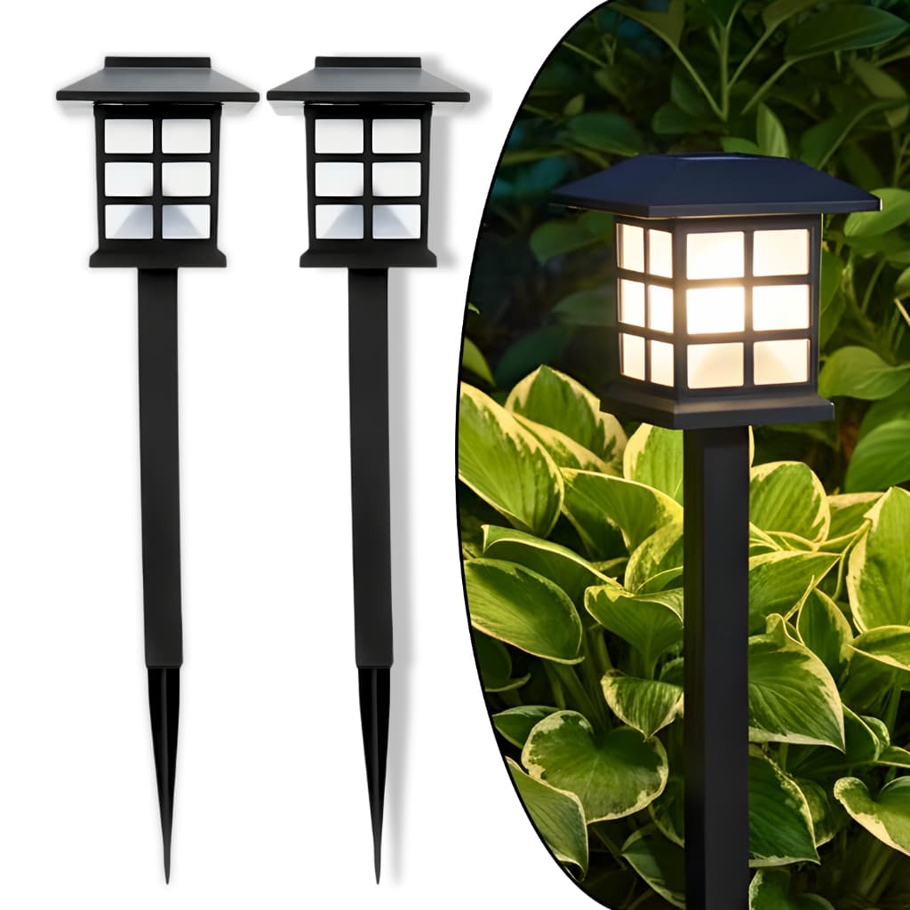 2, 4 ou 8 Luminárias Espeto preto p/Jardim LED luz branca painel Solar 37cm Recarregável automática