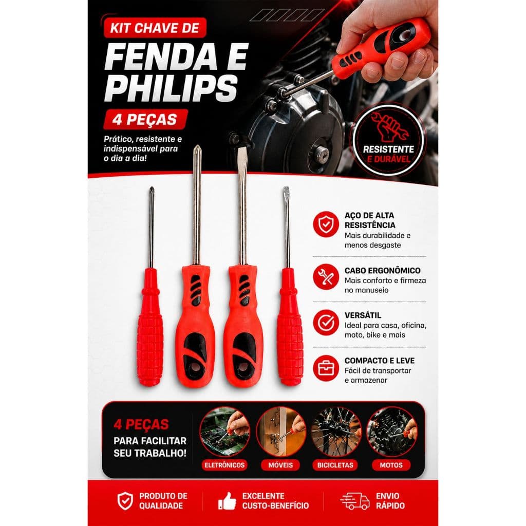 Jogo de Chaves de Fenda e Philips Antiestático - Durabilidade e Precisão com Cabo Emborrachado