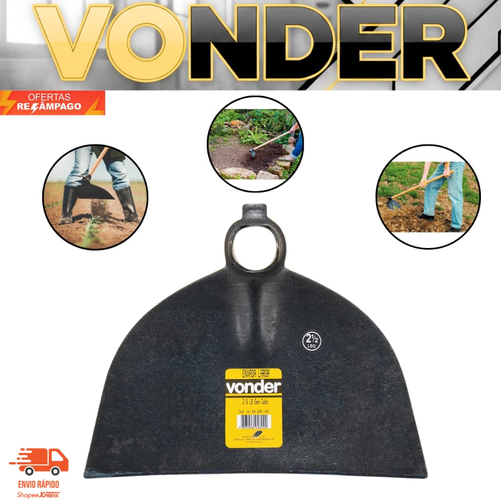 Enxada Larga 2,5L Sem Cabo Vonder Capinar Carpir Mato terra Pedra Construção Resistente Profissional