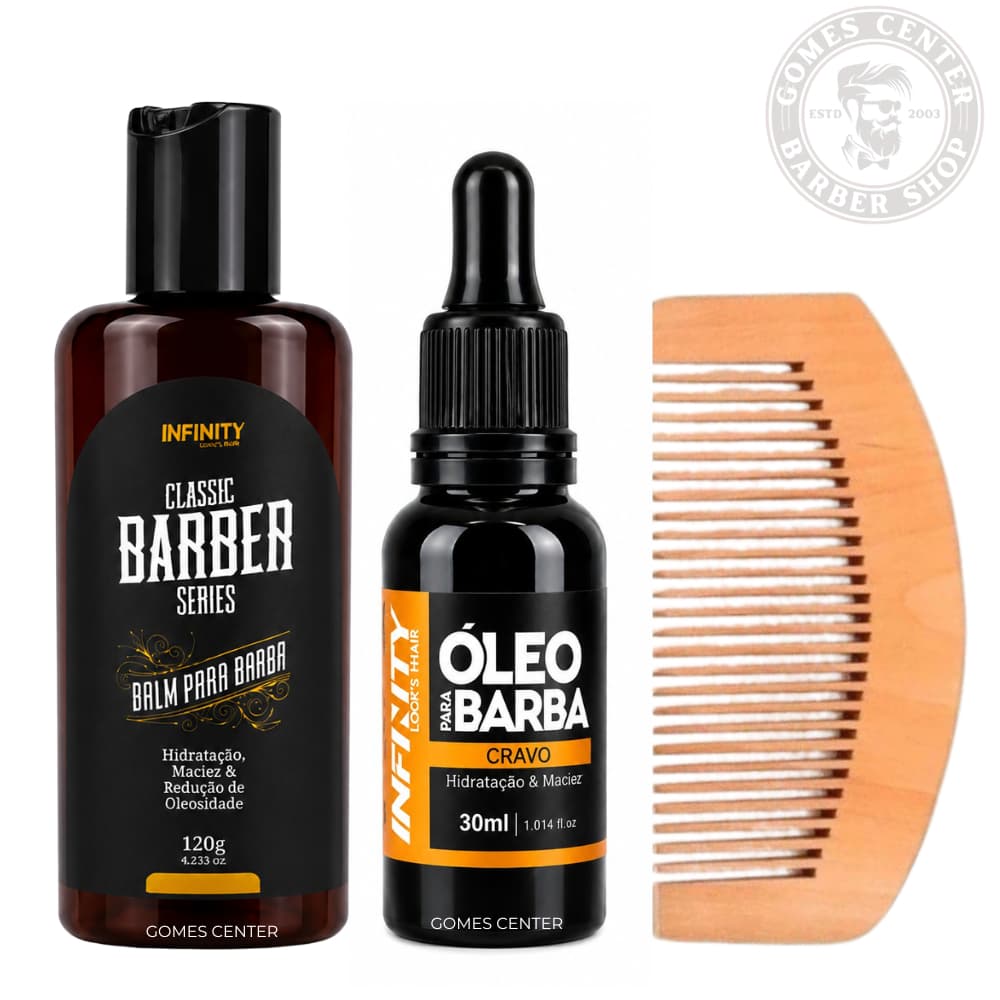Balm de Barba + Óleo de Barba + Pente Barba - Infinity Barber For Men Barbearia Fox