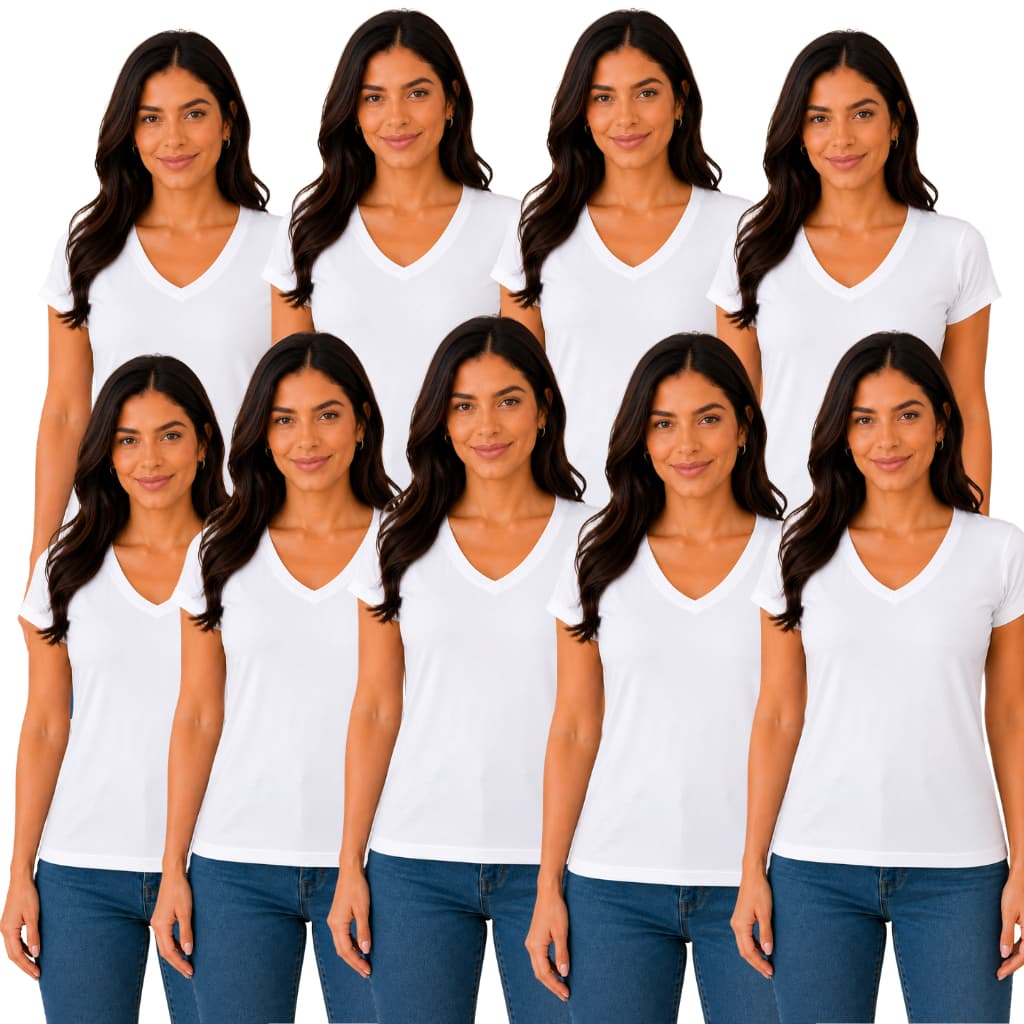 Kit 9 Camisetas Femininas Gola V Blusinha Viscolycra Branca oi Preta