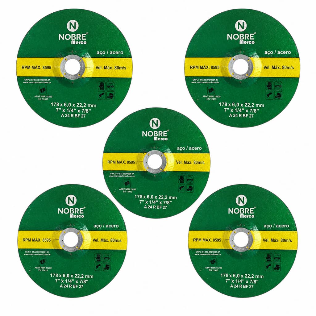 Disco De Desbaste Merco 7 Pol 178x6,0x22,2mm Para Metal Unidade ou kit 5 pç