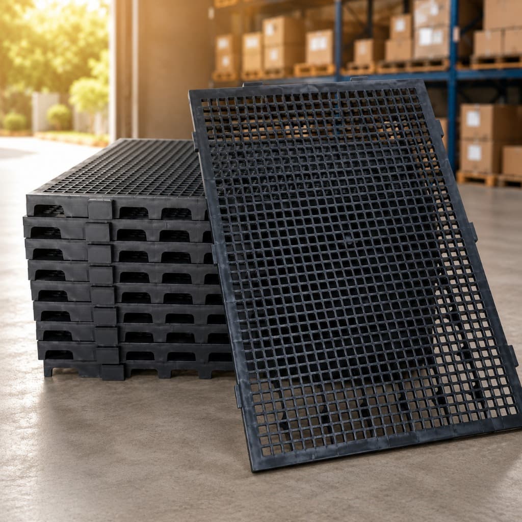 Estrado Palete Plástico Industrial 60x40x3cm Preto Piso Modular Antiderrapante Lavável Resistente
