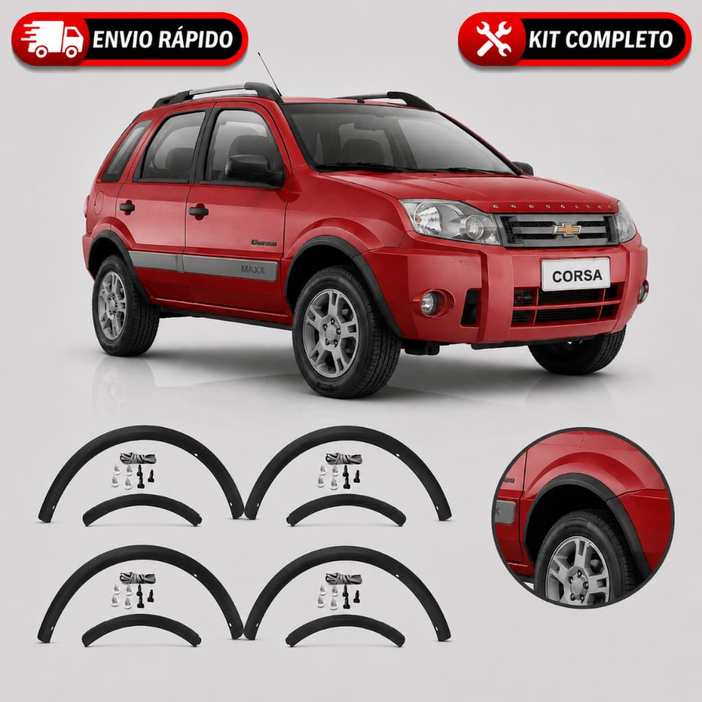 Kit Moldura Jogo Paralama Ecosport 2002 2003 2004 2005 2006 2007 2008  2009 2010 2011 2012 Completo + Kit Fixação