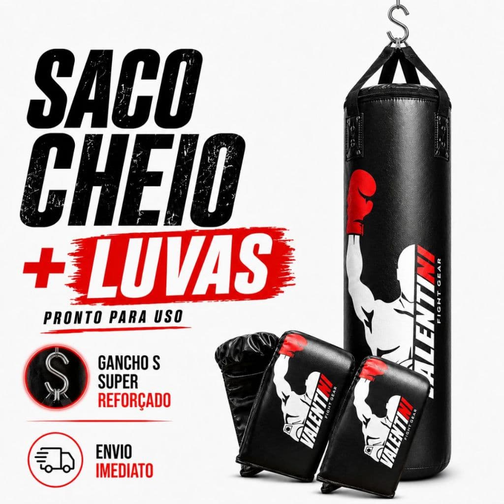 Saco de Pancada VALENTINI 120 cm CHEIO Boxe + 2 PAR DE LUVA BATE SACO