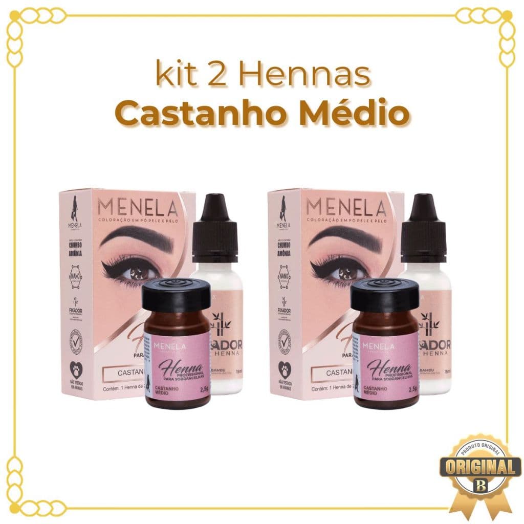 Kit 2 Hennas Castanho Médio Para Design De Sobrancelhas Menela