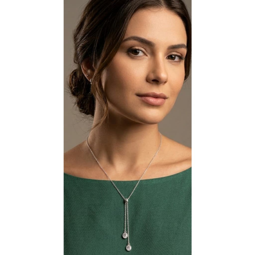 Colar Gravata Feminino Regulável Prateado Zircônia Delicado Elegante.