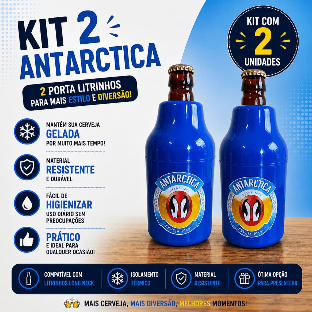 2 Suporte Porta Lata 350ml Litrinho Long Neck Cerveja Termico Antartica