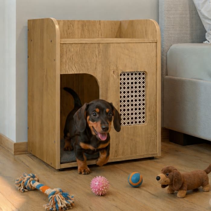 Mesa De Cabeceira Pet Casinha Cachorro Gato Pequeno Porte Madeira C / Ventilação