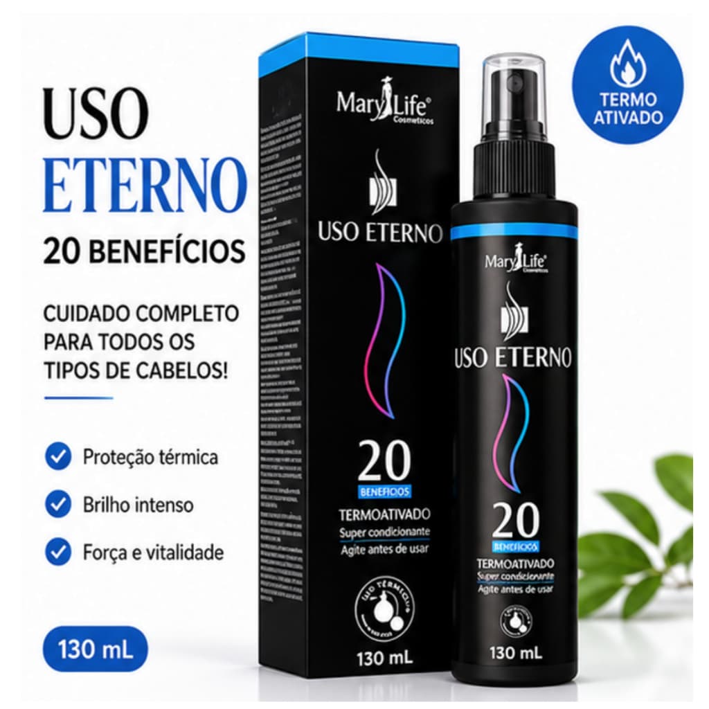 KIT Protetor Térmico  Spray Capilar 20 Benefícios Mary Life 130ml  Uso Eterno Brilho Finalizador