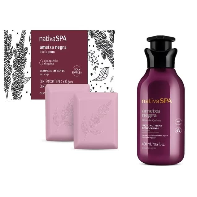 Kit Boticario Nativa SPA Ameixa Negra Sabonetes em barra 2 unidades e Loção Nutritiva 400ml