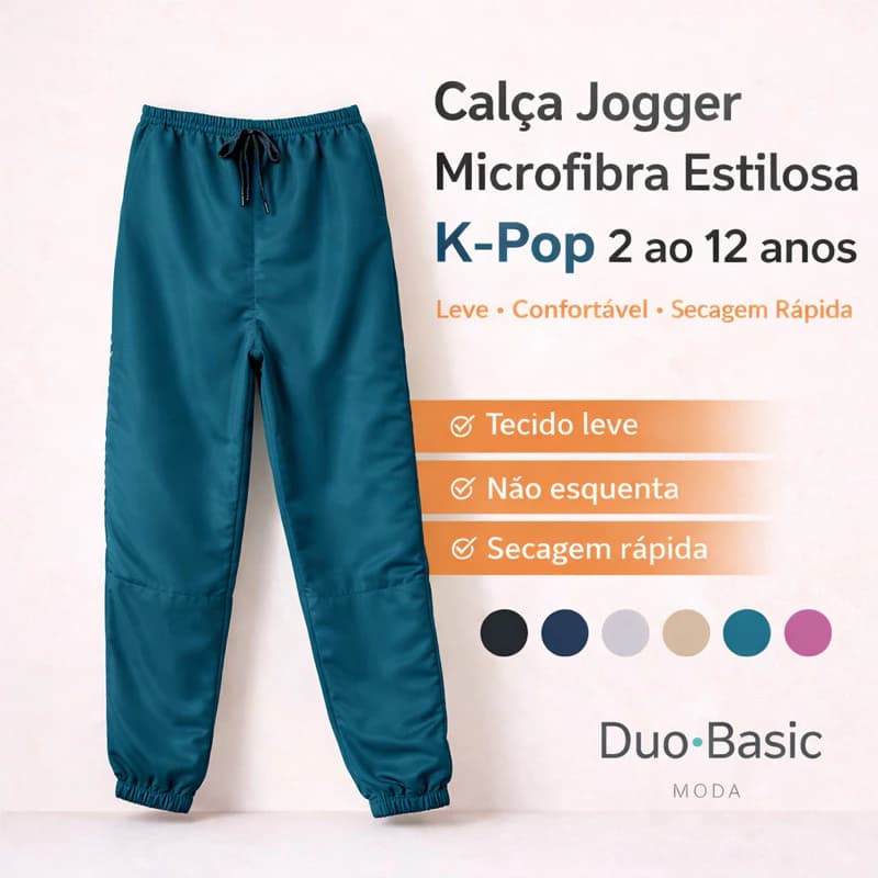 Calça Jogger estilo K-POP Infantil Tactel Unissex do 2 ao 12 Anos