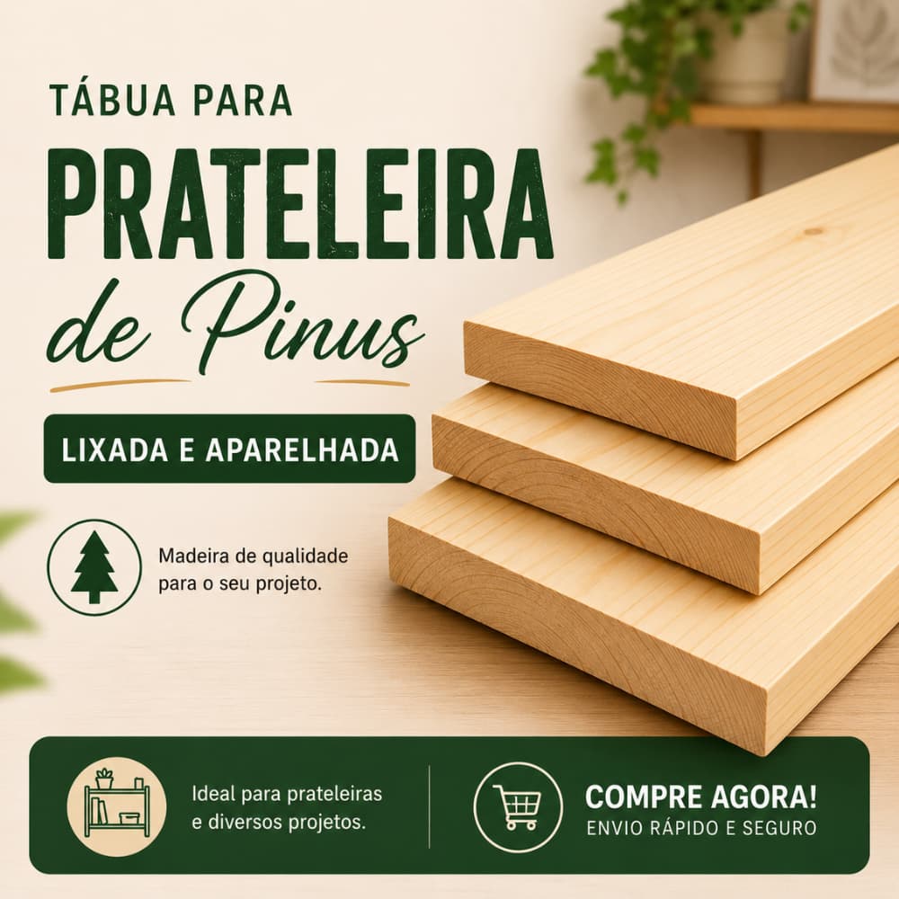 Tábua Para Prateleira Pinus Lixada e Aparelhada | Madeira Lisa e Pronta Para Uso | Diversos Tamanhos