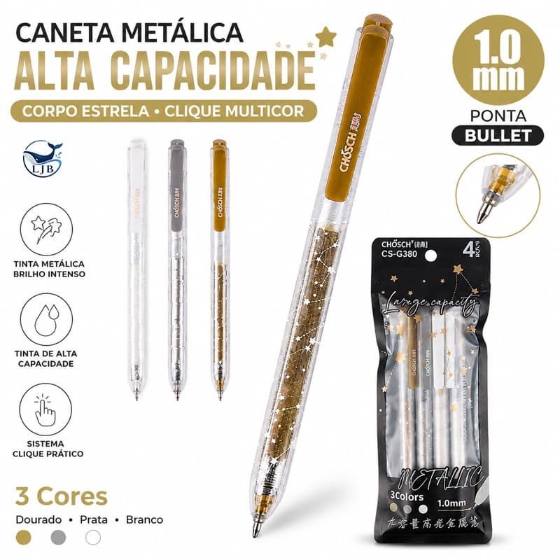 4 PCS Caneta metálica de alto brilho Caneta Gel Metálica 1.0mm Para Detalhe Simple Escrever Desenho Material CS-G360