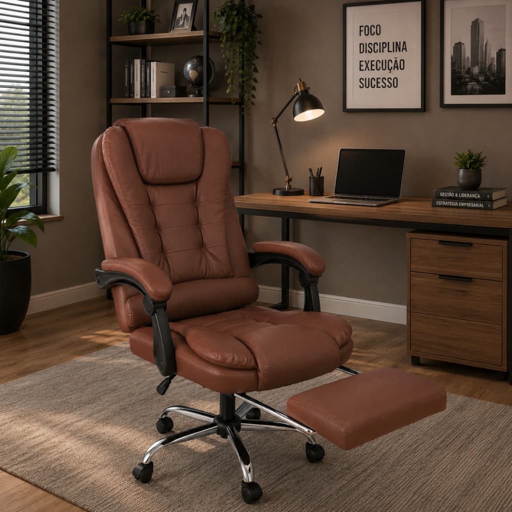 Cadeira De Escritorio Presidente Ergonomica Apoio Para Pés
