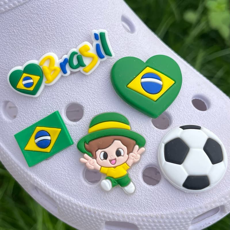 Kit Pins Botton Brasil Copa do Mundo | Acessório para Babuche Sandália | Enfeite Torcida Hexa