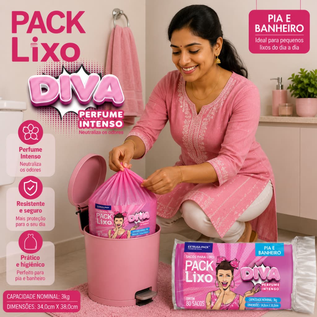 Saco Para Lixeira Diva Perfume Intenso 240 Unidades  Banheiro Cozinha e Pia Forte Seguro e Perfumado