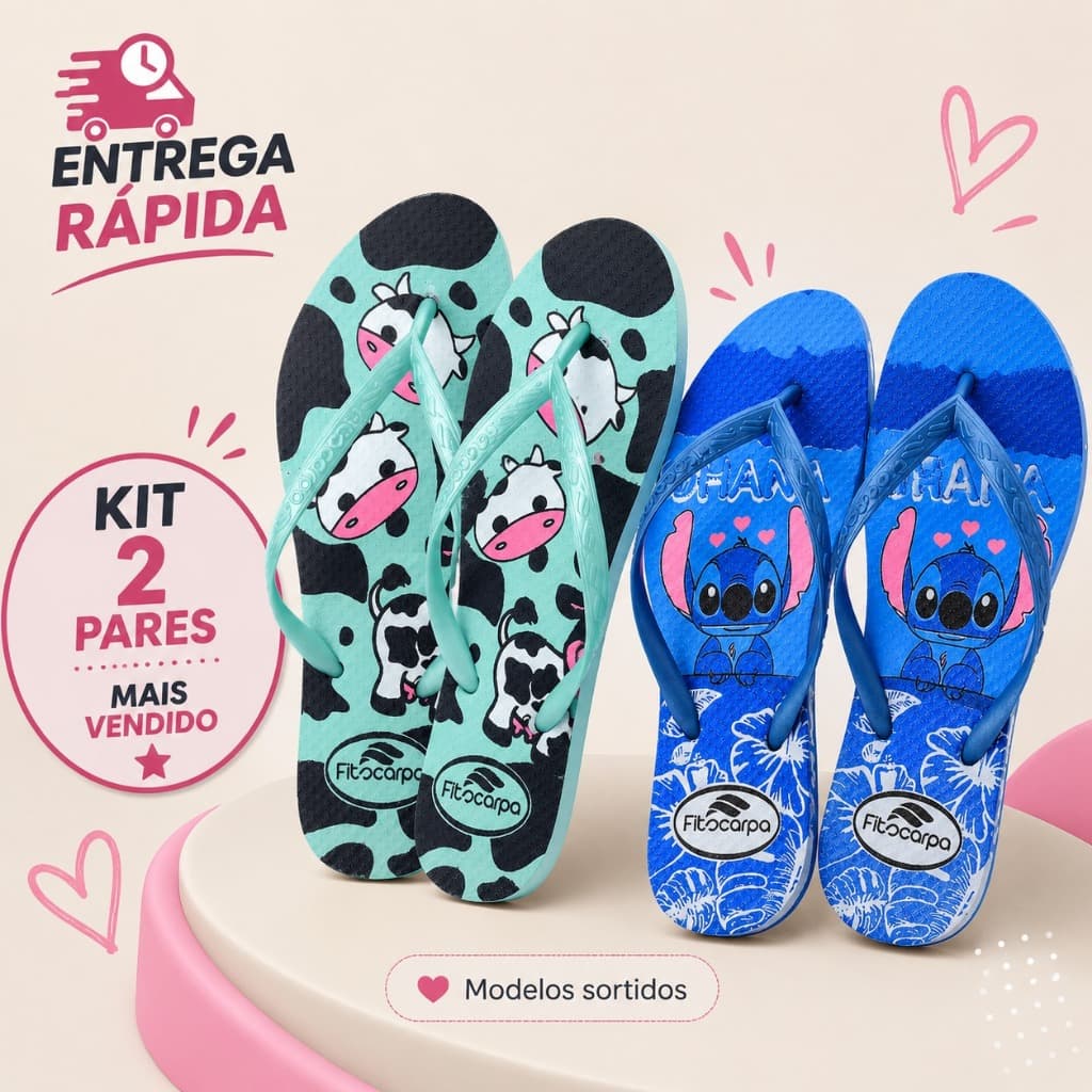 Kit 2 Pares Chinelo Vaquinha Gatinho Super Leve Confortável Antiderrapante Envio Imediato Promoção