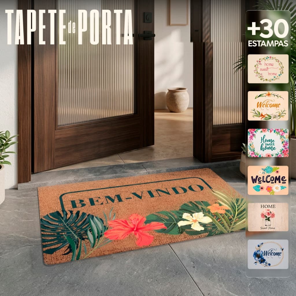 Tapete Bem Vindo Porta de Entrada Welcome 34x58 Antiderrapante Emborrachado Decorativo