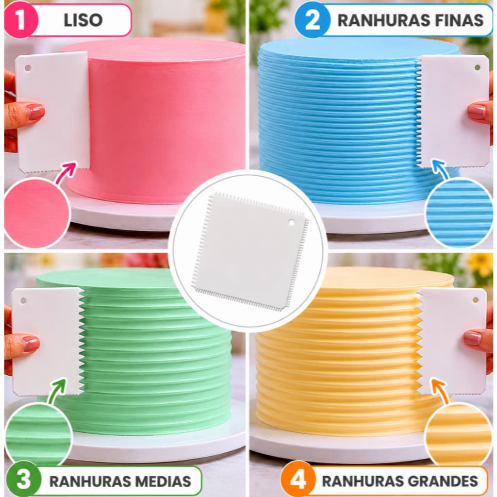 Espátula Decoradora de Bolo 4 Lados Serrilhada para Chantilly Pasta Americana e Confeitaria