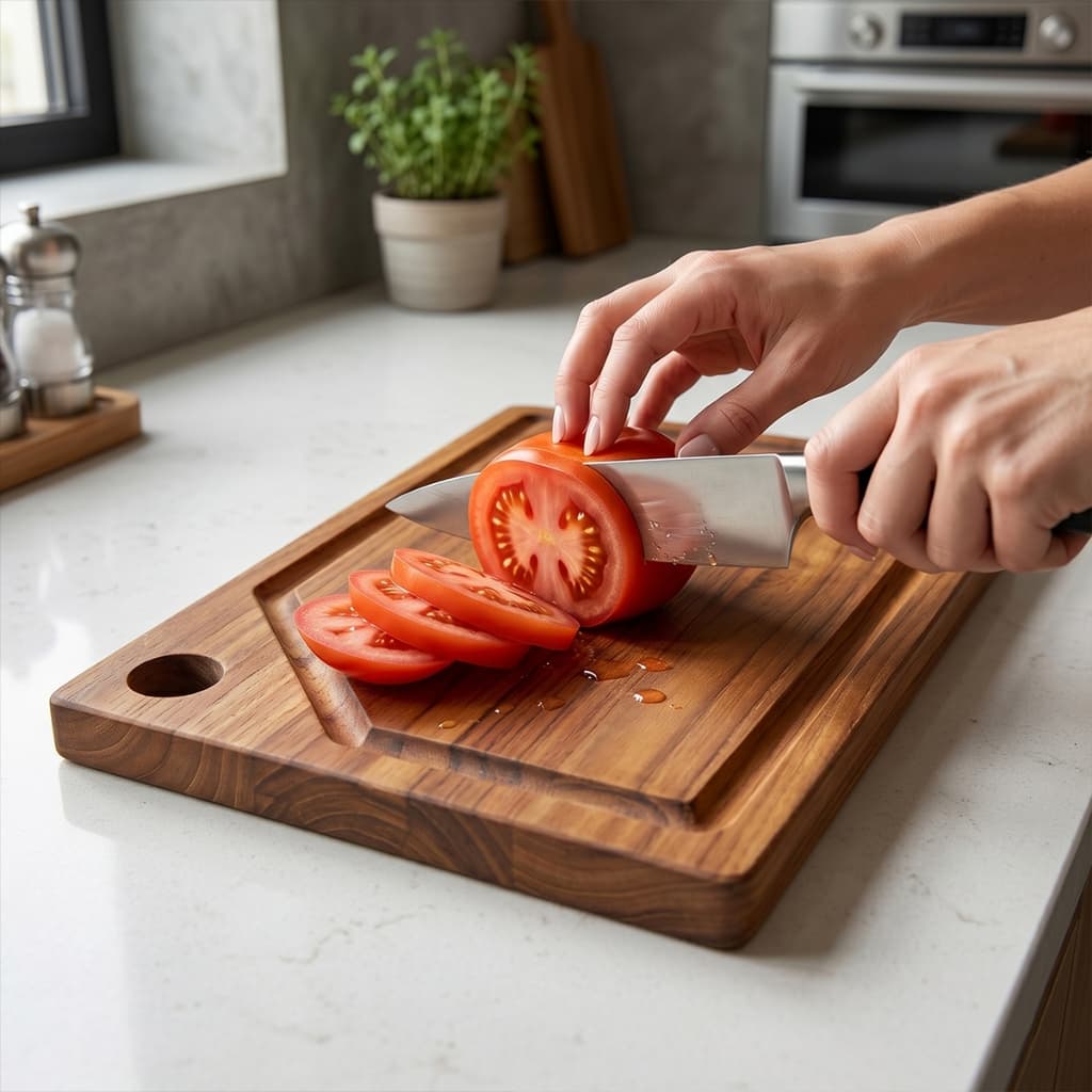 Tábua Corte Madeira Teca 30x20cm Teka 2cm Maciça Pegador Petisco Frios Churrasco