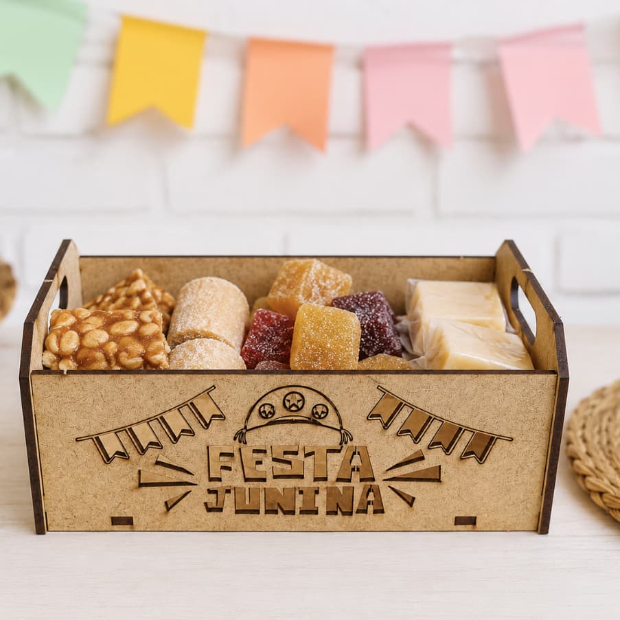 Kit Caixote Festa Junina MDF Decoração de Mesa Arraiá Rústico Para Doces Painel Barraca Festa Temática Junina