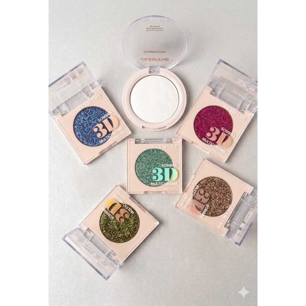 Kit Glow Perfeito: Iluminador 3D + Sombra 3D Multichrome Jasmyne - Presente, dia dos namorados